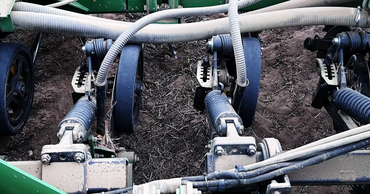 MudSmith spoked gauge wheel on air seeder